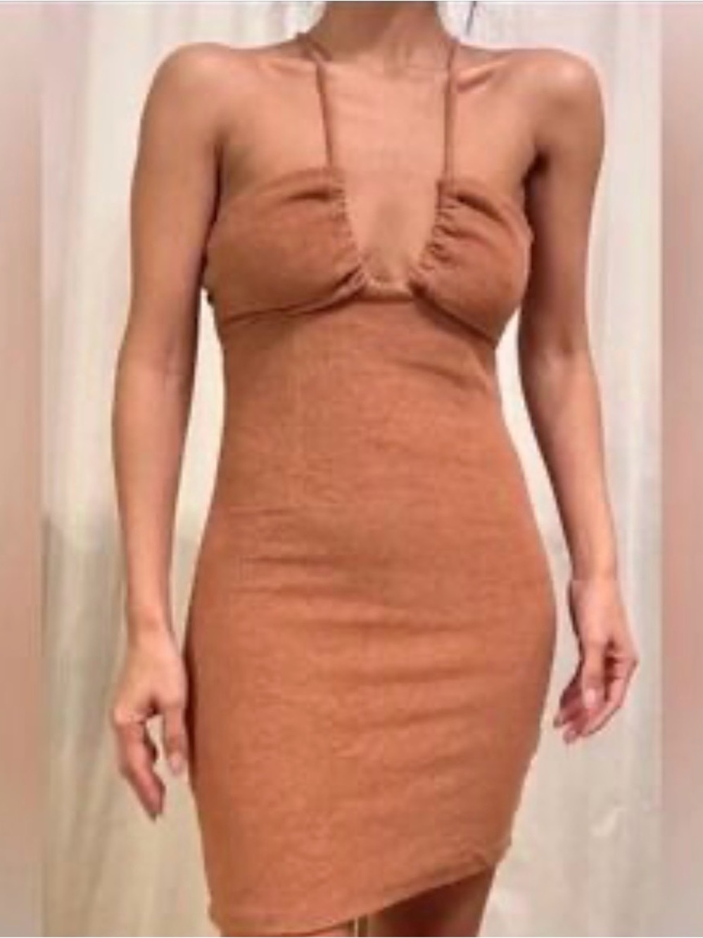 Princess Polly Tan Terry Halter Mini Dress